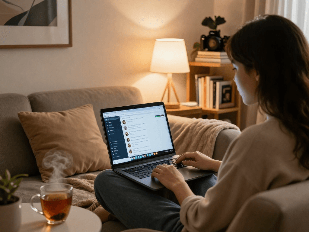 Engaging ai porn chat scene with a cozy atmosphere and inviting decor.