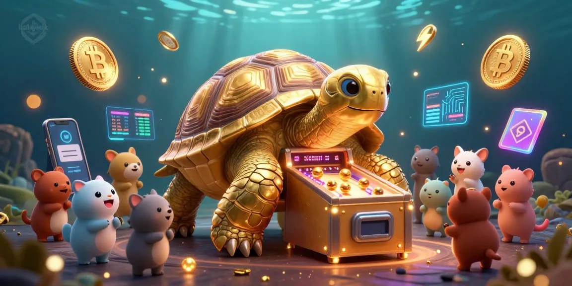 Spin to win with lolajack at a vibrant casino scene featuring a playful tortoise and crypto elements!
