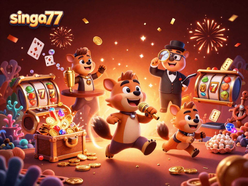 Experience the excitement at singa77 with hyena hosts at a vibrant casino club, celebrating with treasures.