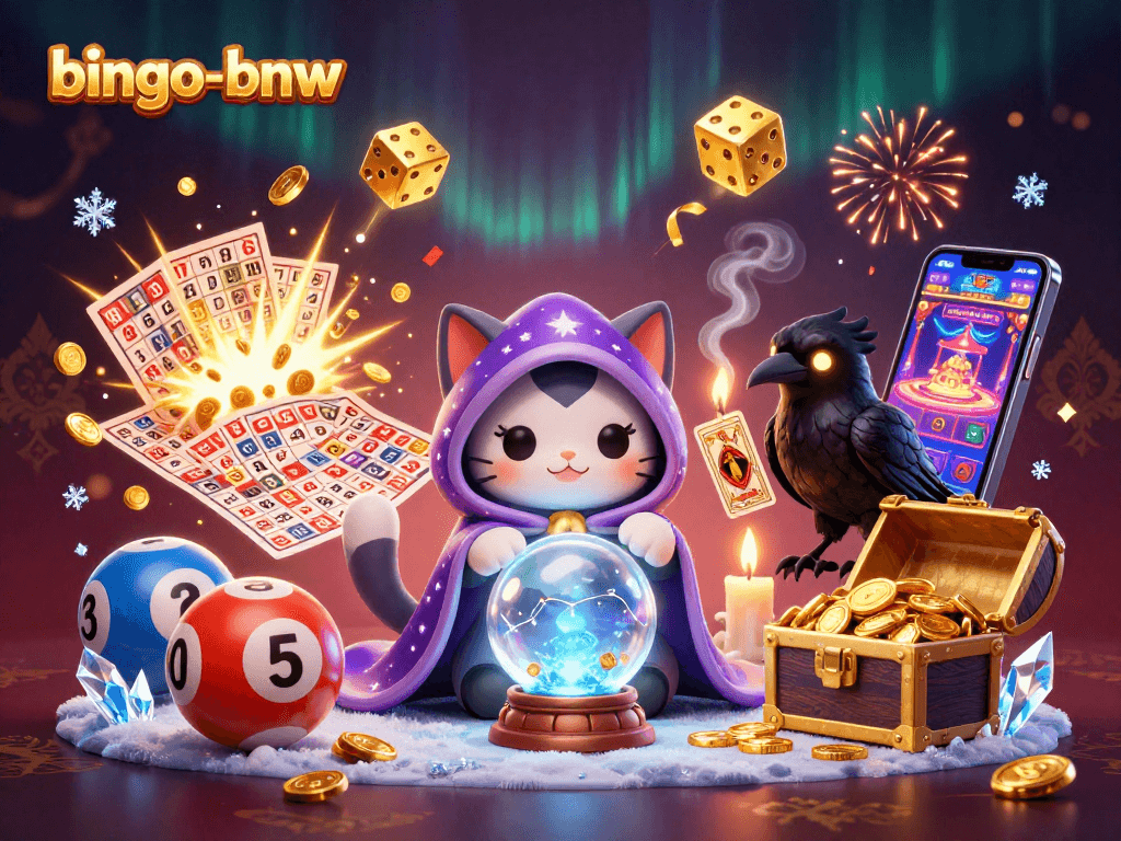 Bingo-bnw showcases thrilling gameplay with vibrant bingo elements and enchanting characters in a dynamic scene.