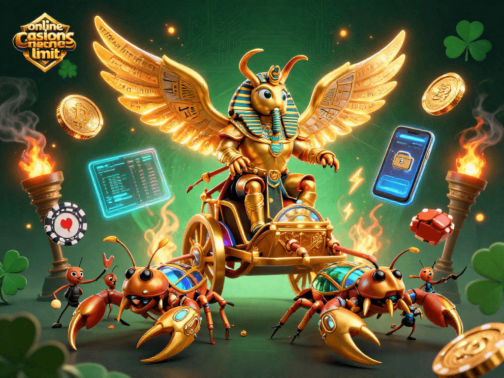 Experience thrilling action in online casinos ohne limit with a golden scarab beetle themed 3D illustration.
