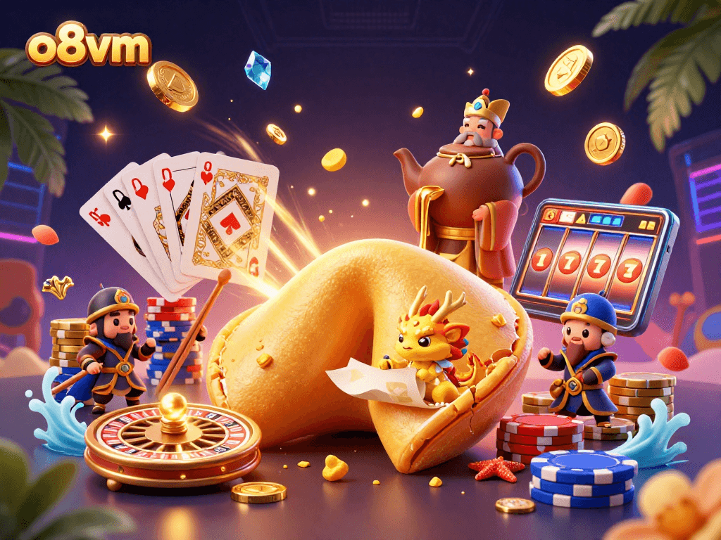 Experience the vibrant world of online gaming with o8vm, showcasing unique characters and casino elements.