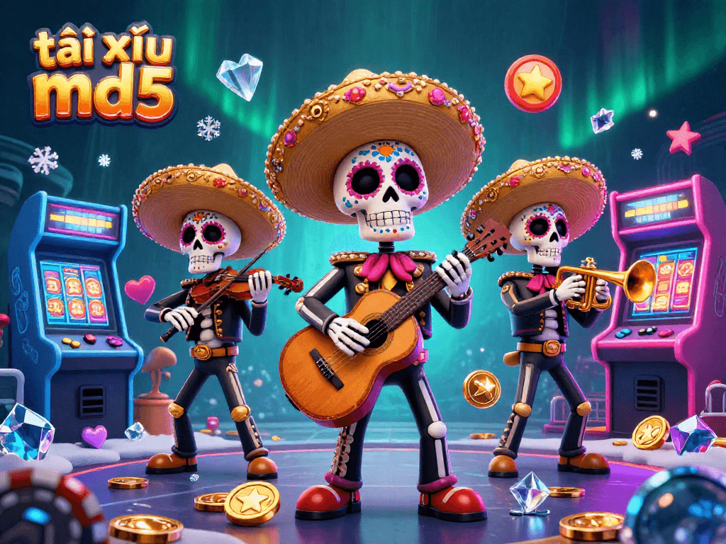 Play exciting tài xỉu md5 with colorful mariachis amid vibrant casino elements.
