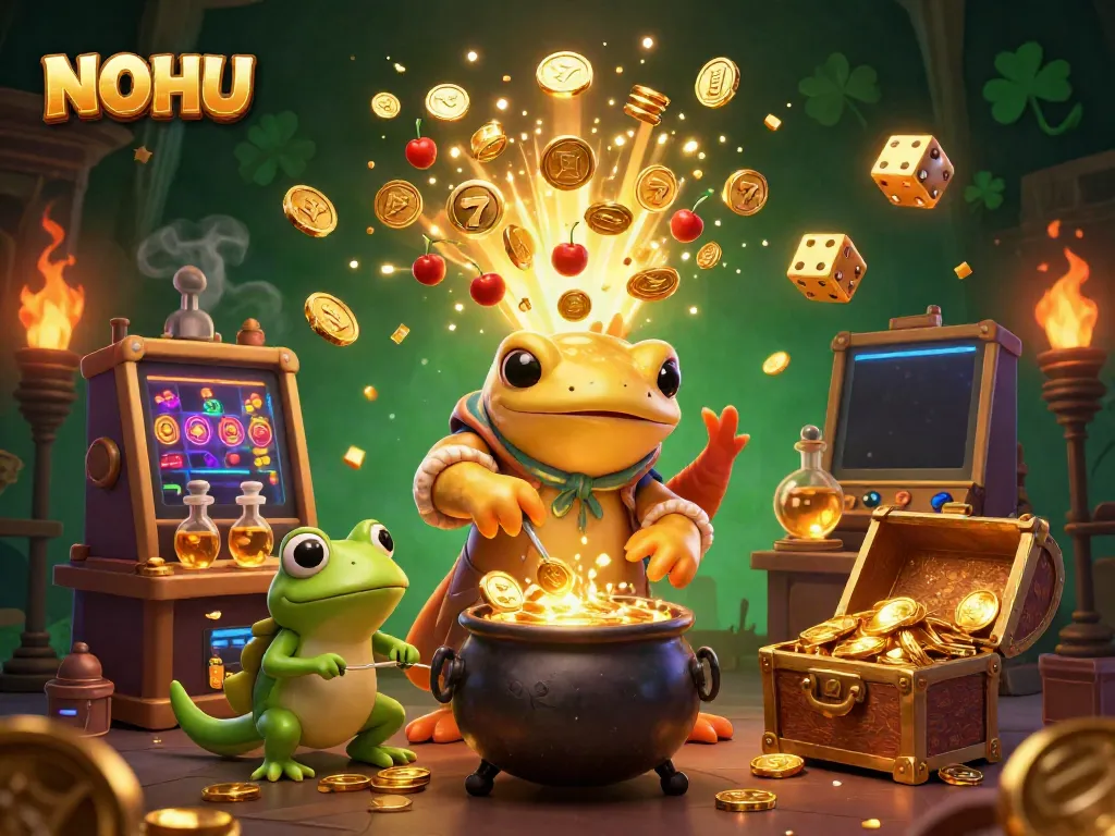 Experience the magic of NOHU as a golden salamander alchemist turns base metals into gold amidst a dynamic casino scene.