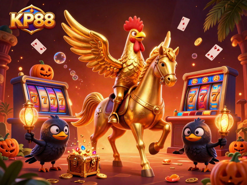 Engage with KP88's thrilling casino adventure featuring vibrant characters and jackpot elements.