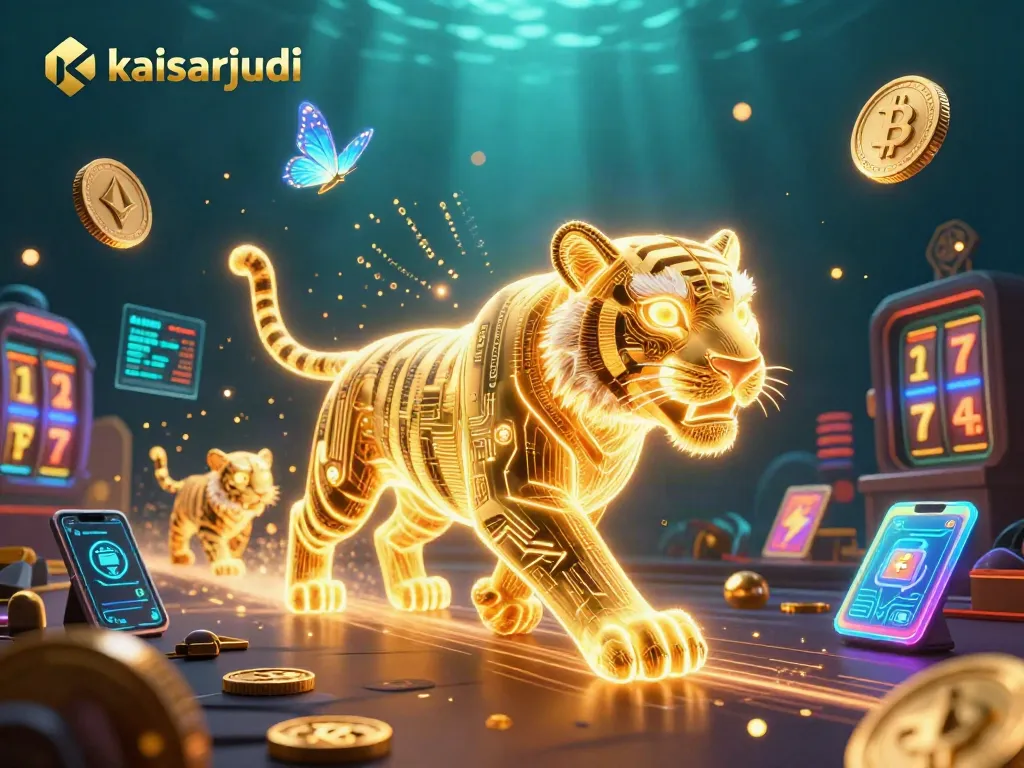 Join kaisarjudi's thrilling digital casino experience with vibrant neon characters and exciting game elements.