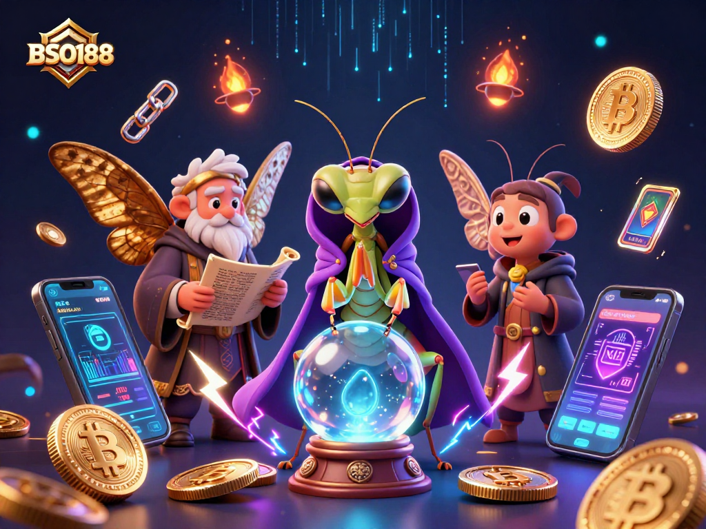 Experience BSO188's thrilling features with a colorful scene of fortune tellers and crypto elements.
