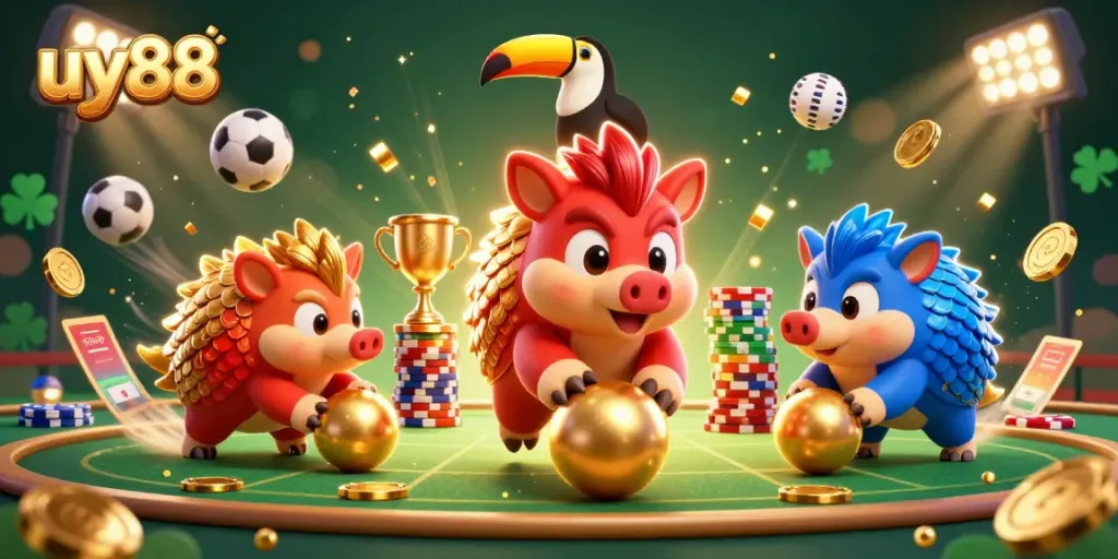 Experience high-energy gameplay with uy88's rival pangolins in a vibrant casino scene filled with excitement.