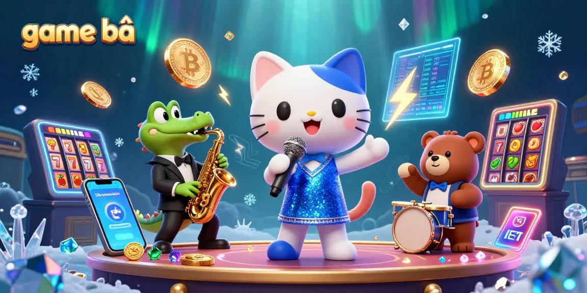 Experience game bài excitement with a jazzy cat, croc, and bear in a vibrant casino scene.