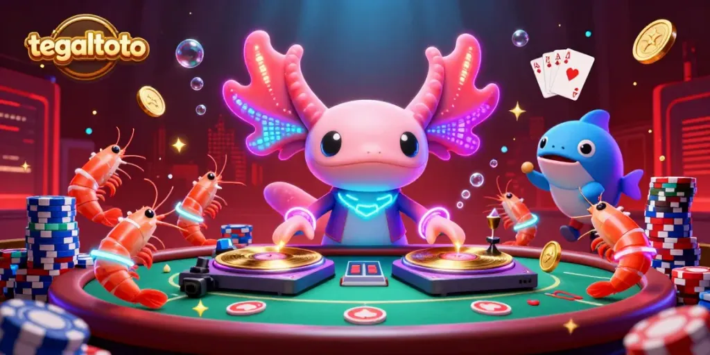 Tegaltoto mempersembahkan pengalaman bermain luar biasa dengan DJ axolotl neon dan karakter unik lainnya yang meriah.