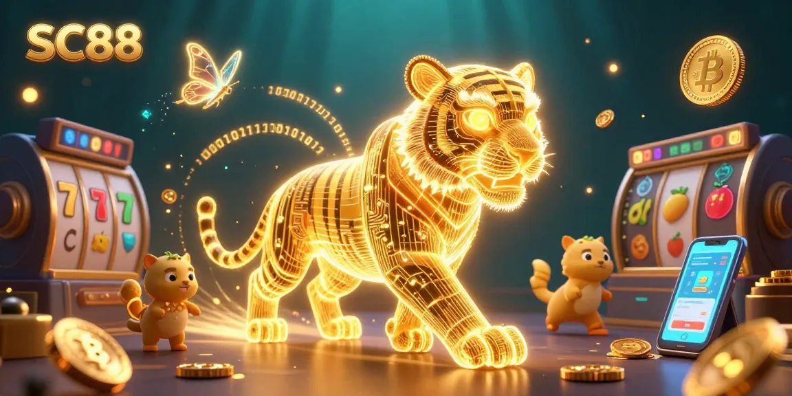 Experience thrilling gameplay at SC88 with dynamic gaming visuals and glowing cryptocurrencies.