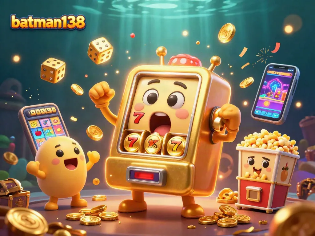 batman138 hits a jackpot with golden coins pouring out, celebrating casino wins