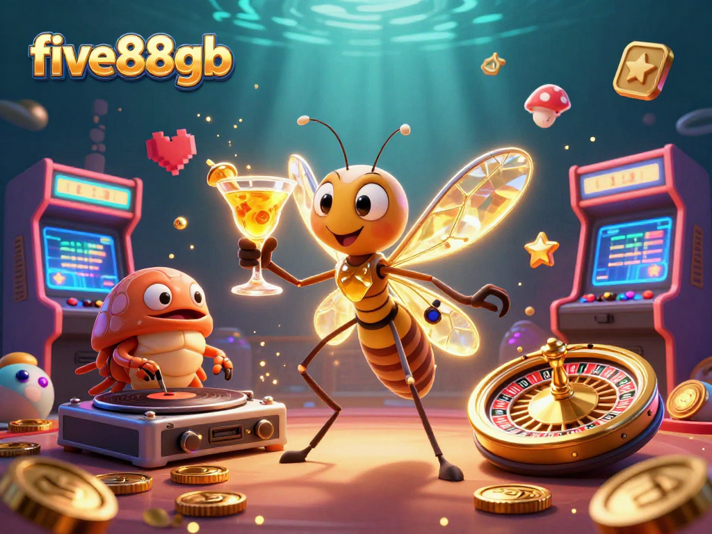 Experience thrilling gaming with five88gb: a vibrant illustration of an animated casino scene.