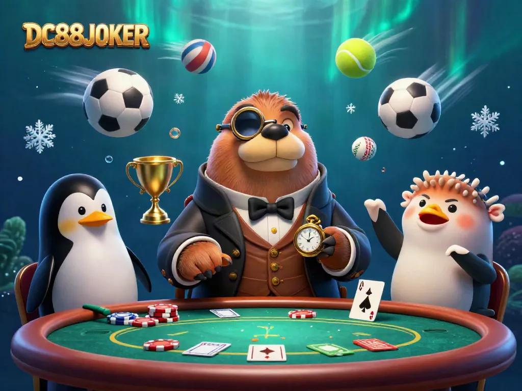 Experience thrilling gameplay with DC88JOKER as an underwater poker scene unfolds.