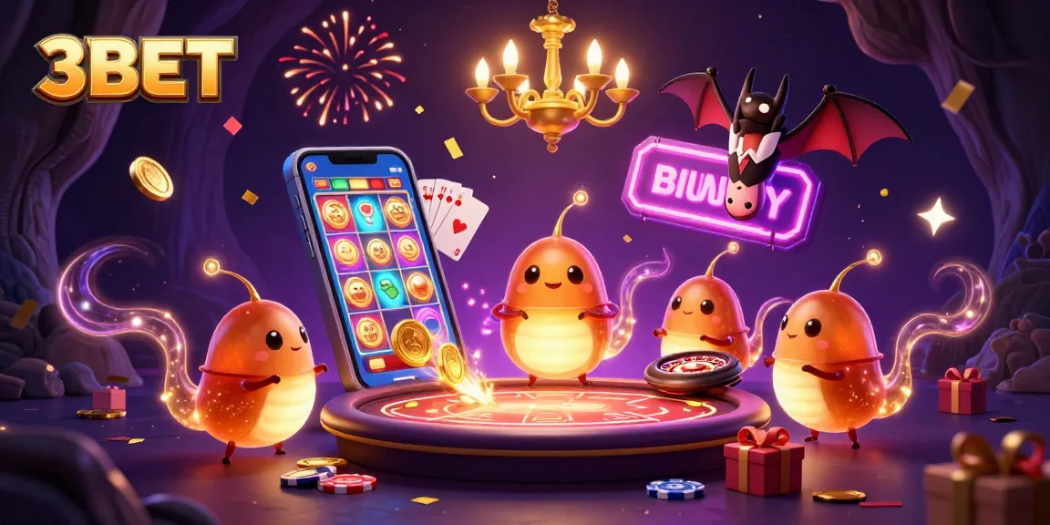 Experience thrilling gaming at 3BET with vibrant glowworms lighting a cave casino, showcasing energetic gameplay.