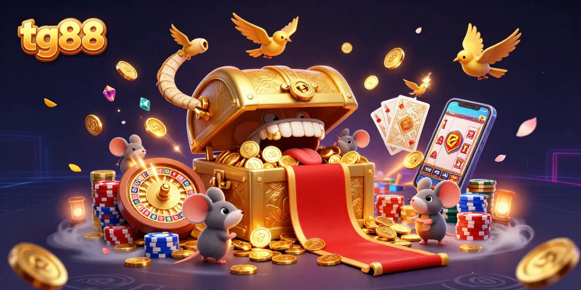 Spin the reels at tg88's vibrant online casino, showcasing action-packed gameplay and dazzling treasures.
