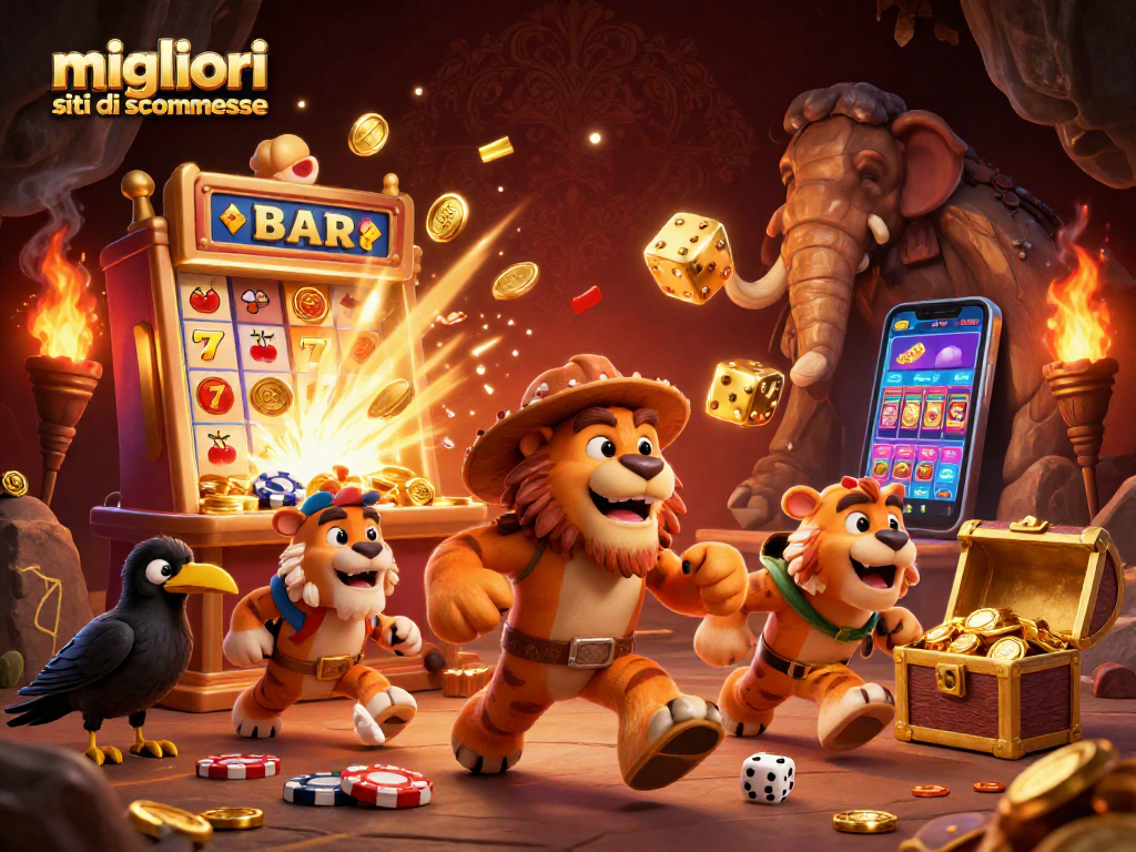 I migliori siti di scommesse con jackpot e simboli colorati in un'illustrazione dinamica.