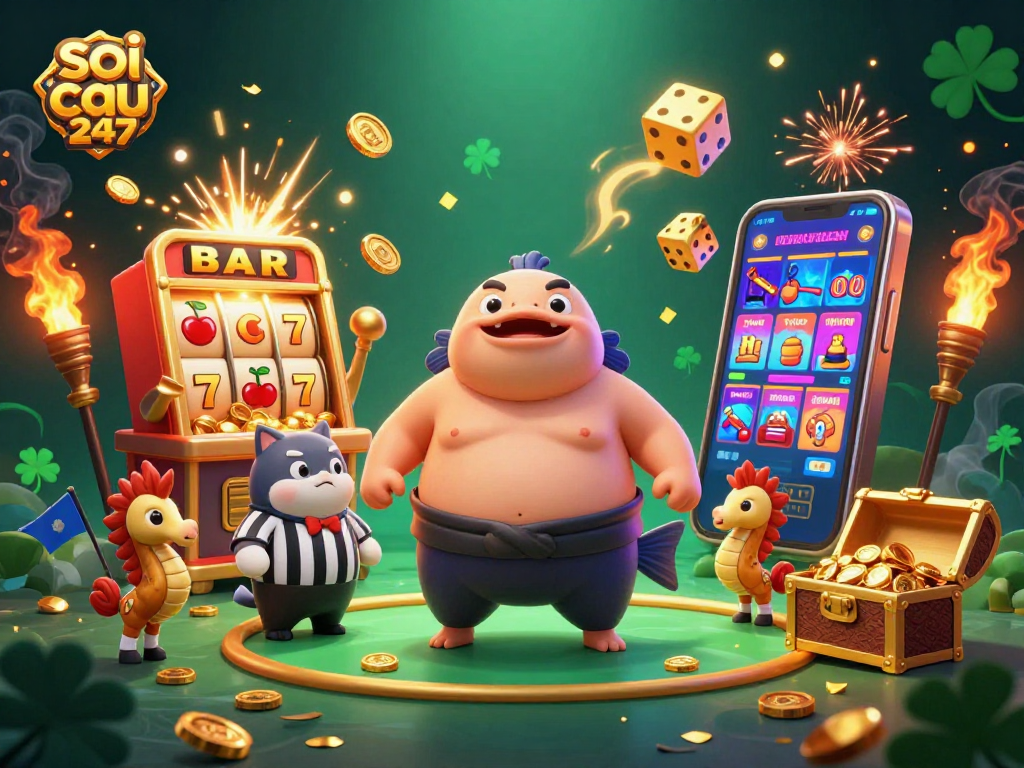 Soi cau 247 showcases a lively underwater casino scene with a blowfish and a catfish referee.