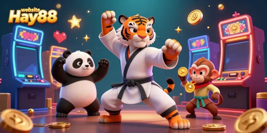 Experience the thrilling ambiance of gaming at website Hay88 with vibrant characters and casino elements.