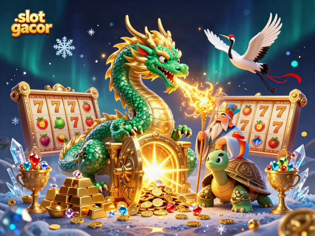 Experience slot gacor with an emerald jade dragon and treasures in a magical casino setting.