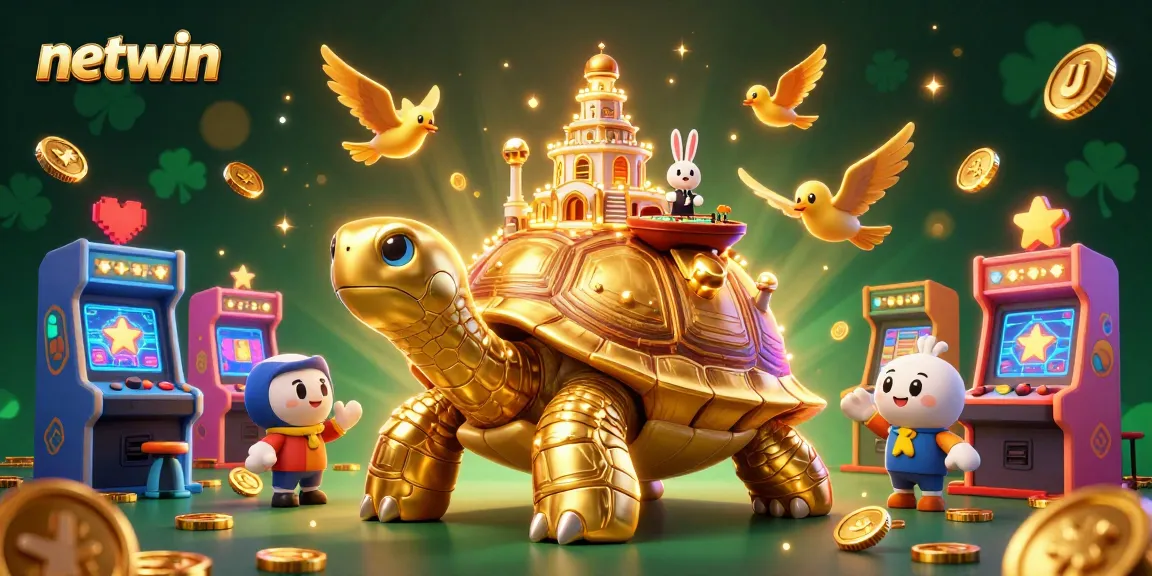Experience winning at netwin with golden tortoise casino, rabbit dealer, and vibrant game elements.