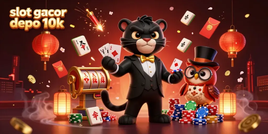 Engage in exciting gameplay with the slot gacor depo 10k scene featuring a stylish black panther and charming characters.