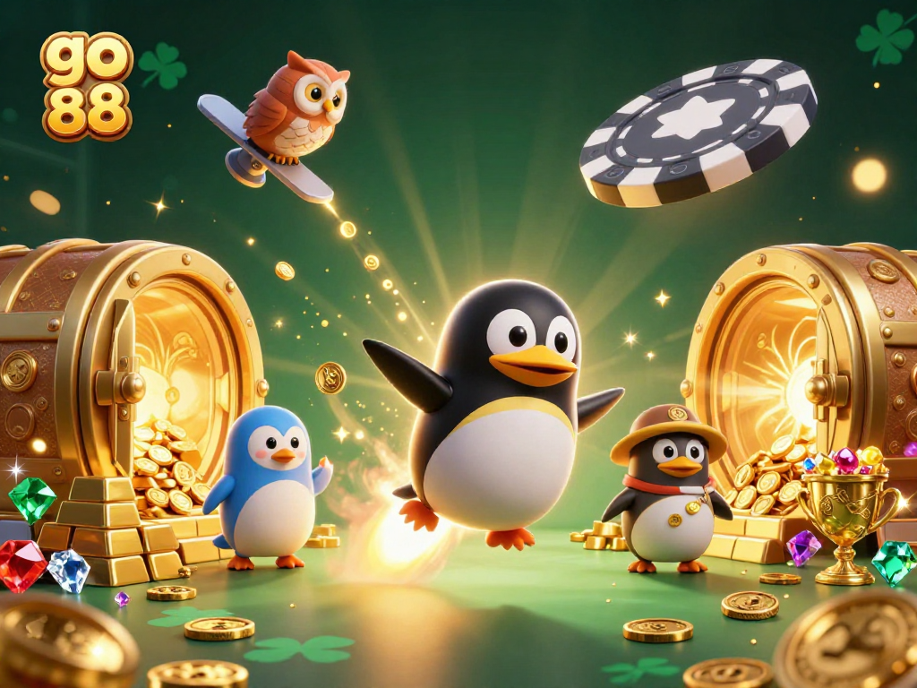 Experience exciting gameplay at go 88 with our dynamic illustration of rich casino adventures and golden treasures.