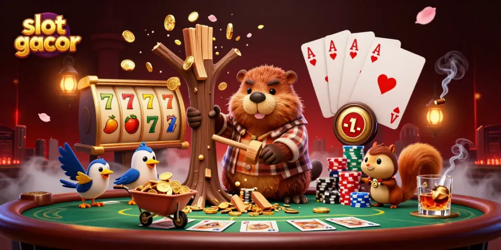 Experience the thrill of slot gacor with a vibrant scene of winning characters in a casino atmosphere.