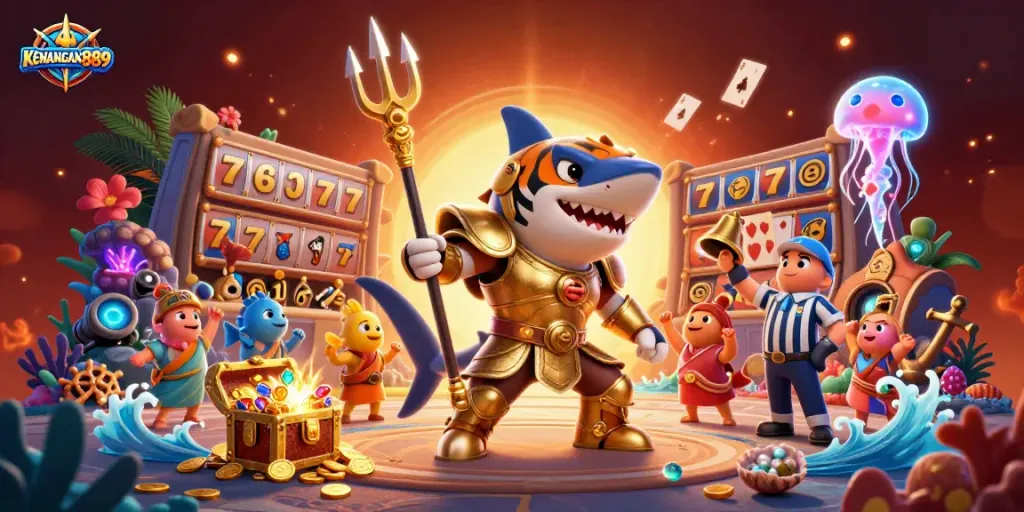 Experience KENANGAN889 with a thrilling underwater casino scene featuring action-packed gaming elements.