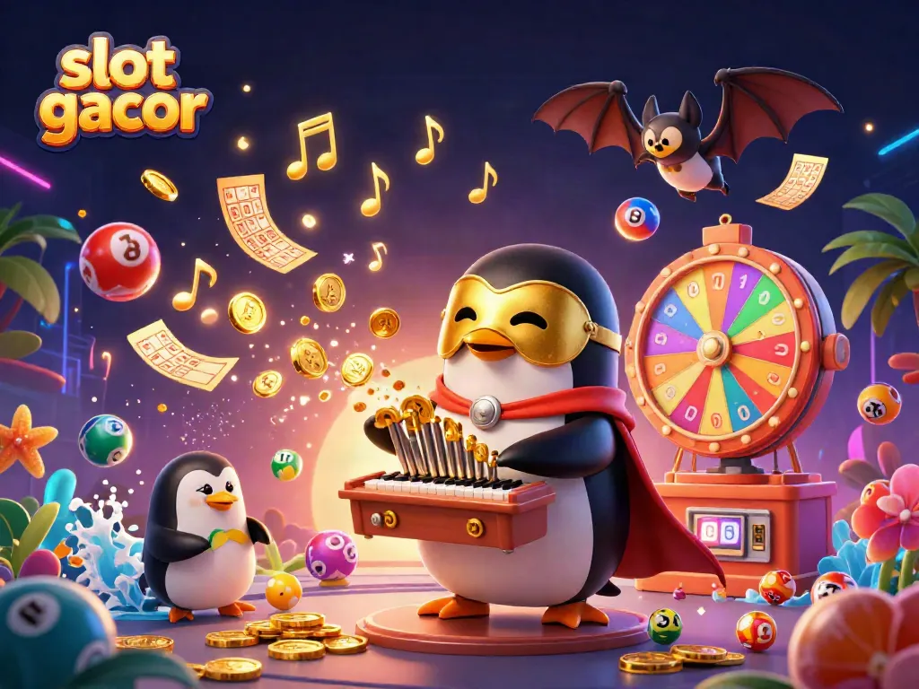 Experience the excitement of slot gacor as a whimsical penguin plays the organ, showering golden coins.