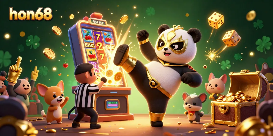Join the excitement at hon68 with thrilling jackpots and playful characters in a lively casino scene!