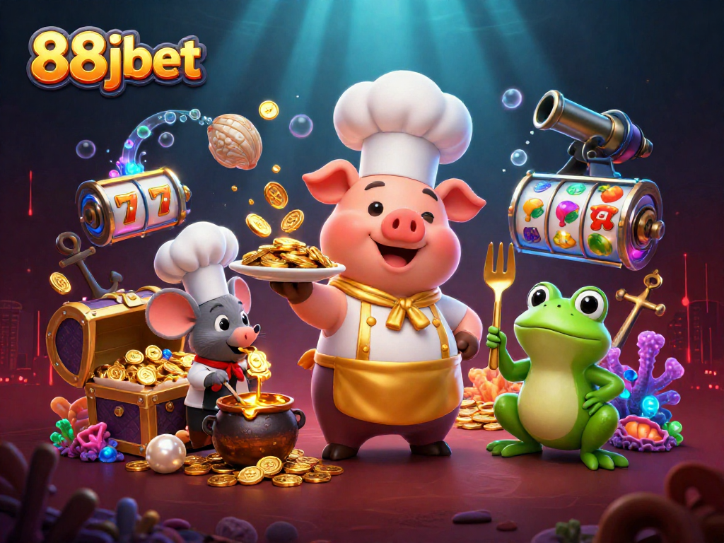 Join the culinary excitement in 88jbet's vibrant casino scene featuring lucky symbols and gold treasures.