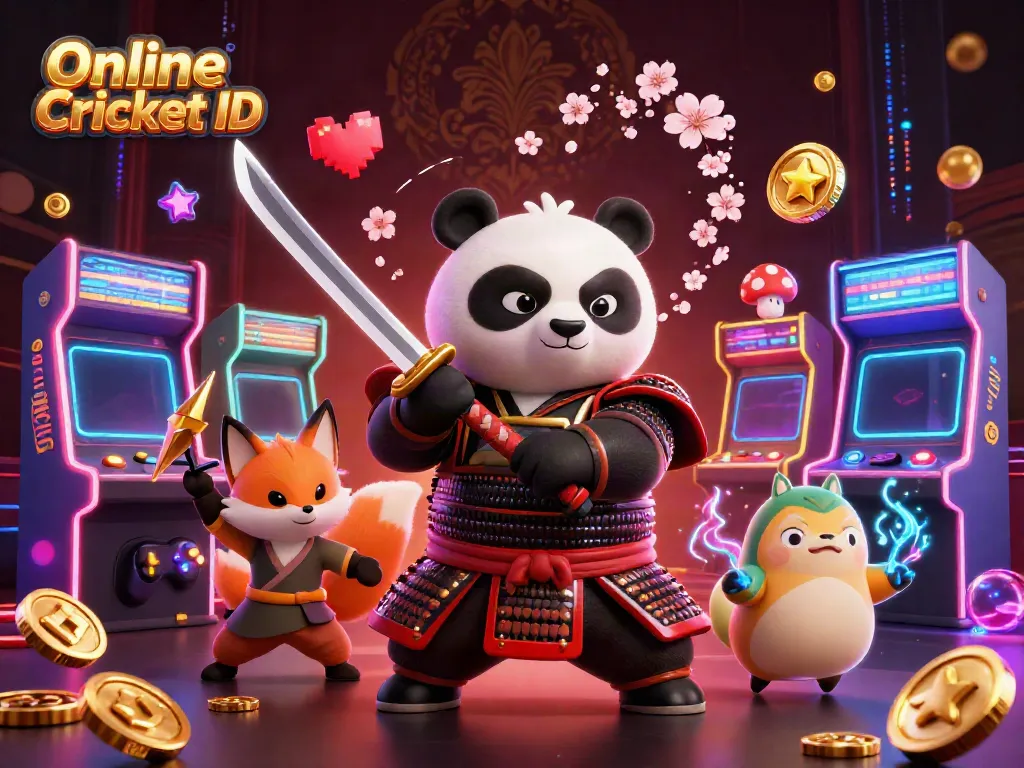 Bet effortlessly with your Online Cricket ID, featuring vibrant characters in a dynamic gaming scene.