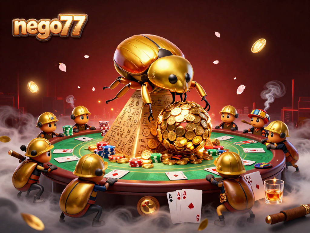 Play exciting games at nego77, featuring golden beetles and casino action in vivid detail.