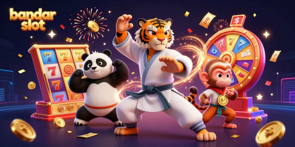 Merasakan keseruan bandar slot dengan simbol keberuntungan dan suasana kasino yang meriah.