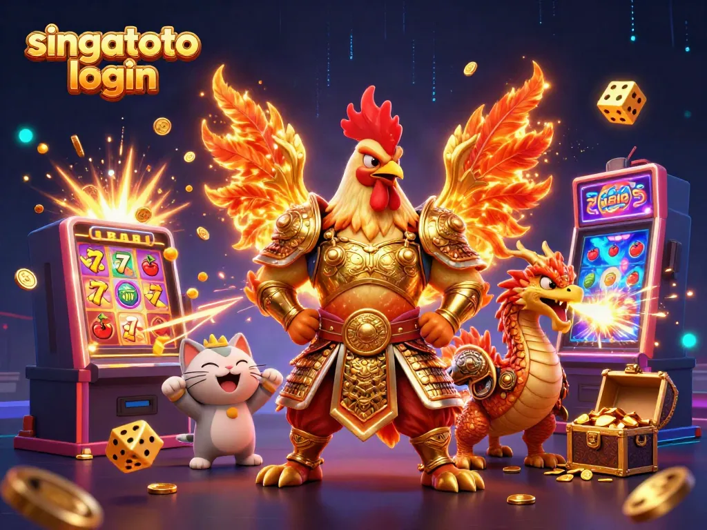 Experience the excitement with singatoto login, featuring a slot-filled scene with vibrant 3D characters.