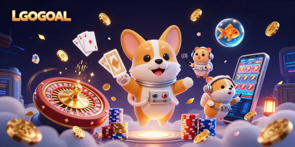 Experience thrilling gaming action with LGOGOAL in a vibrant space casino scene.