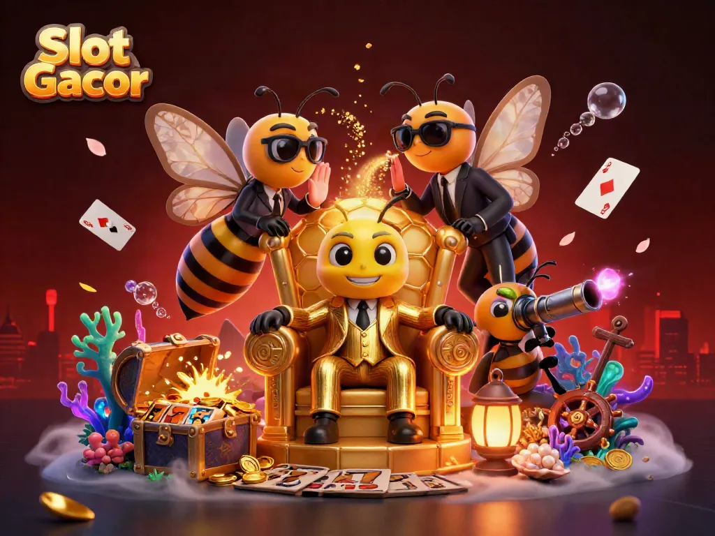Spin the Slot Gacor reels with excitement in a colorful casino scene full of treasures.