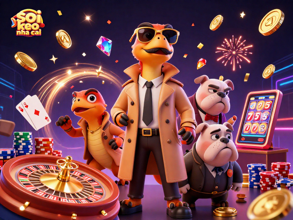 Watch soi keo nha cai raptors humorously sneak into a VIP casino lounge surrounded by vibrant symbols.