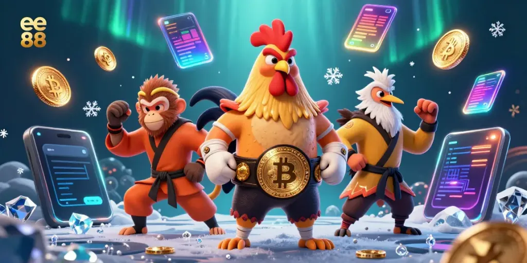 Experience thrilling gameplay at ee 88 with vibrant characters and neon crypto elements.
