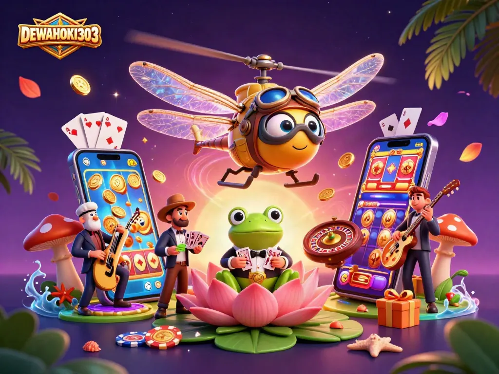 Menggandakan keseruan judi slot DEWAHOKI303 dengan croupier katak dan pilot helikopter menggelindingkan kartu.