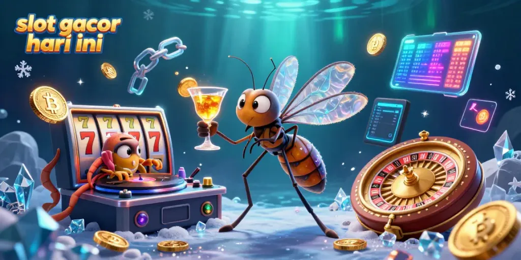 Slot gacor hari ini: ilustrasi 3D dengan karakter kasino menarik dan elemen slot yang seru.
