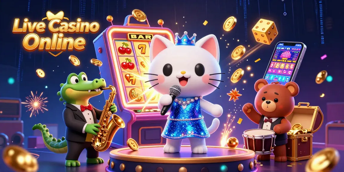 Experience the thrill of Live Casino Online with vibrant cartoon characters and exciting game elements.