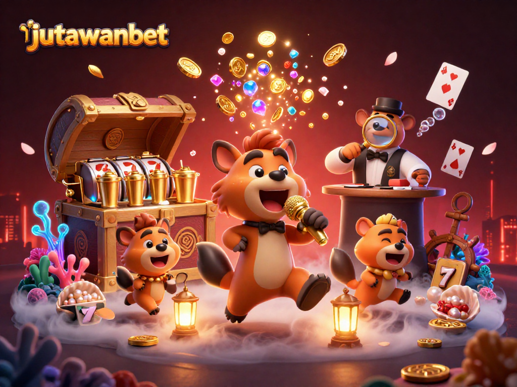 Experience the excitement of jutawanbet with captivating hyena characters in a vibrant casino scene.