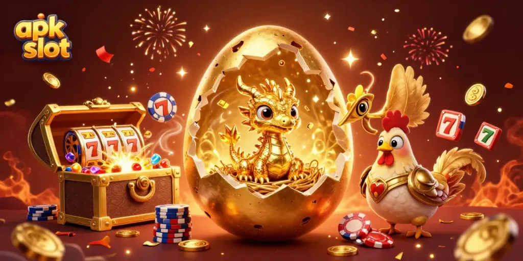 Experience the thrill of apk slot gaming with dynamic visuals of golden creatures and casino elements.
