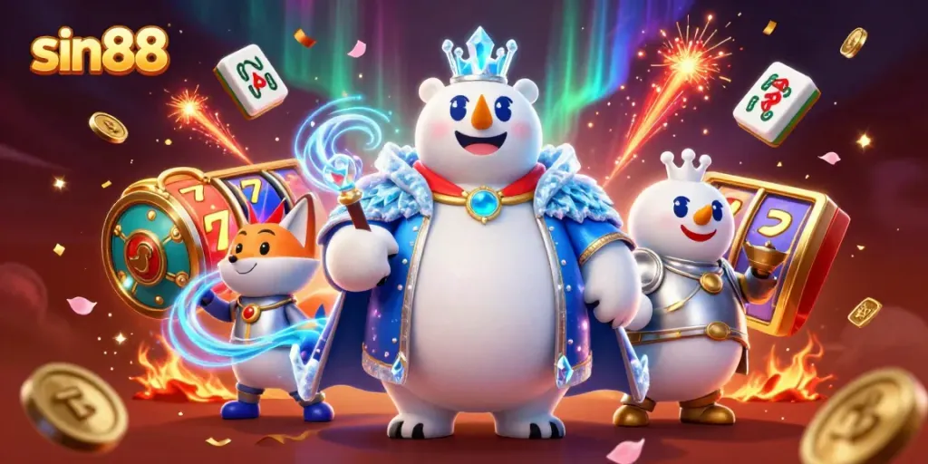 Experience exciting gameplay at sin88 with our vibrant slot machine scene and charming characters.