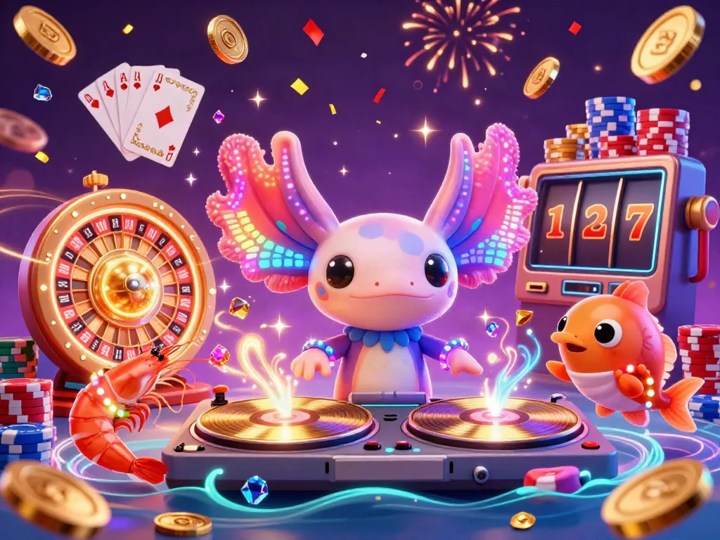 Experience AE888 gaming thrill with festive casino elements and colorful characters in an underwater party.