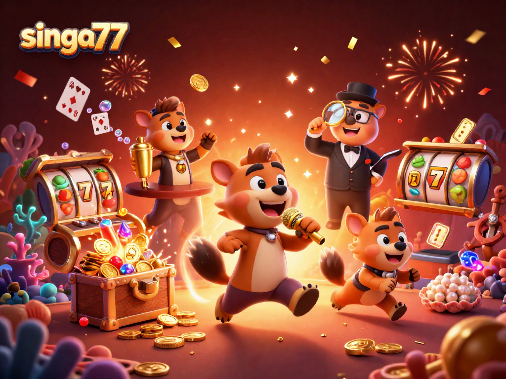 Experience the excitement at singa77 with hyena hosts at a vibrant casino club, celebrating with treasures.