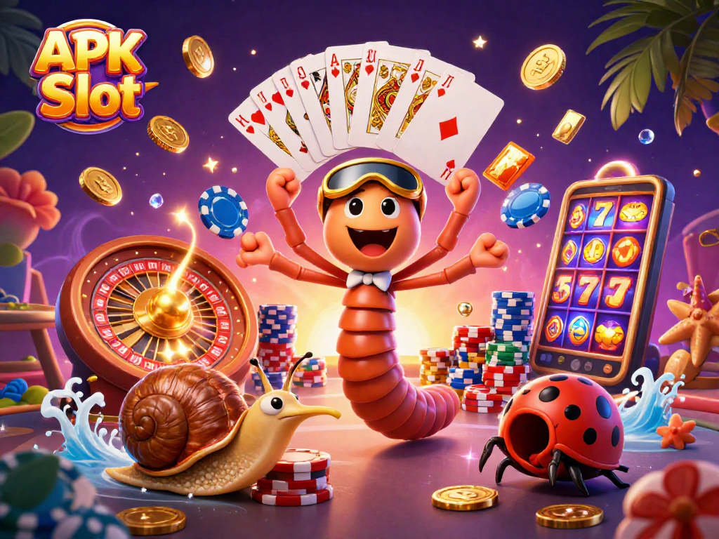 Experience thrilling gameplay with APK Slot's vibrant casino scene filled with animated characters and rich details.
