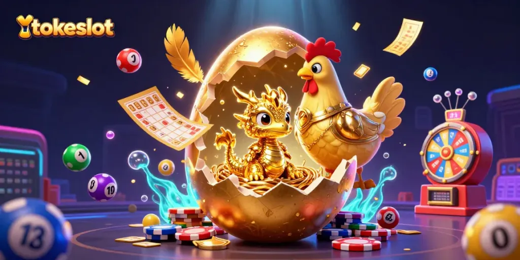 Experience the vibrant tokeslot gaming world with a golden dragon at the center of a casino scene.